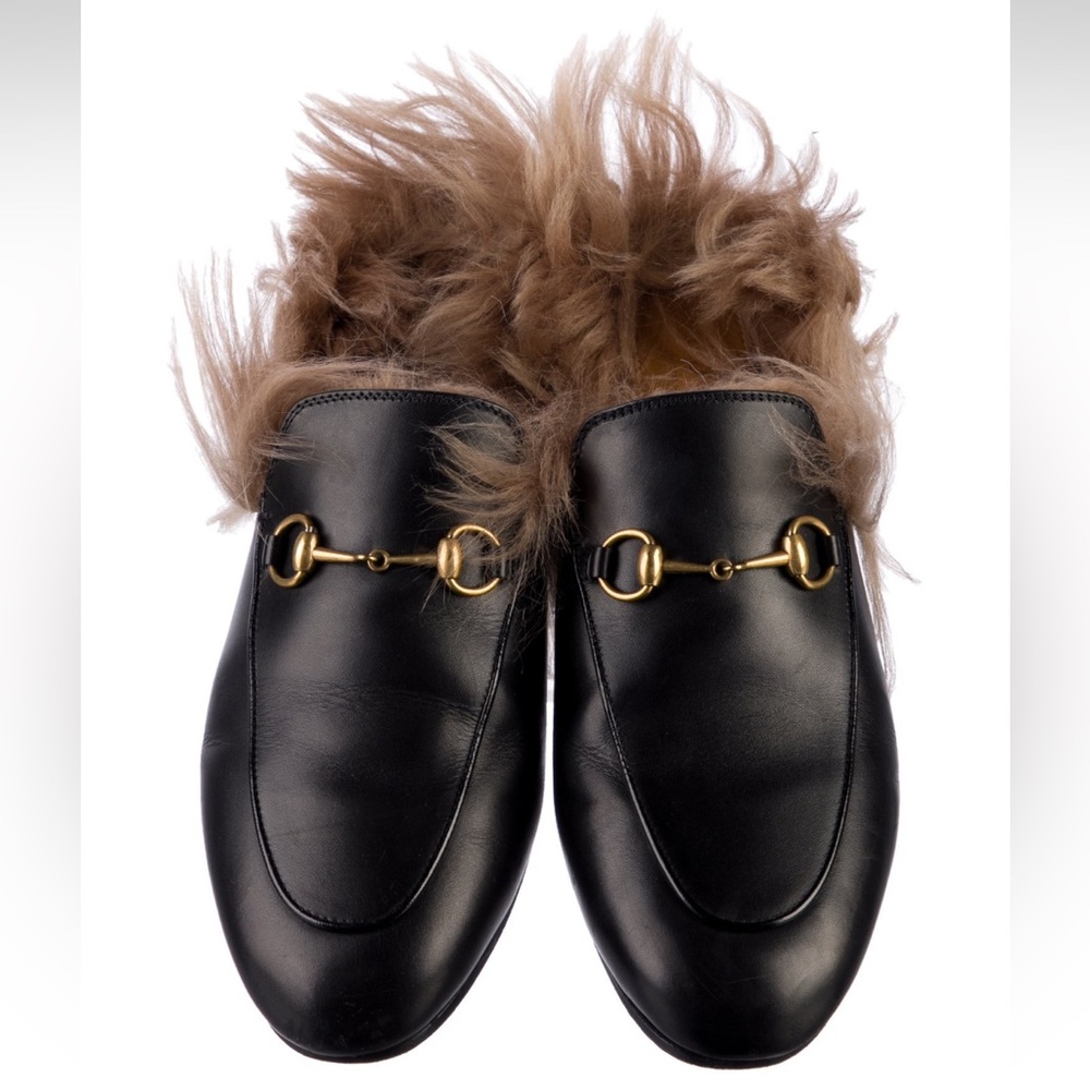 Gucci Horsebit Leather Mules with fur 38.5